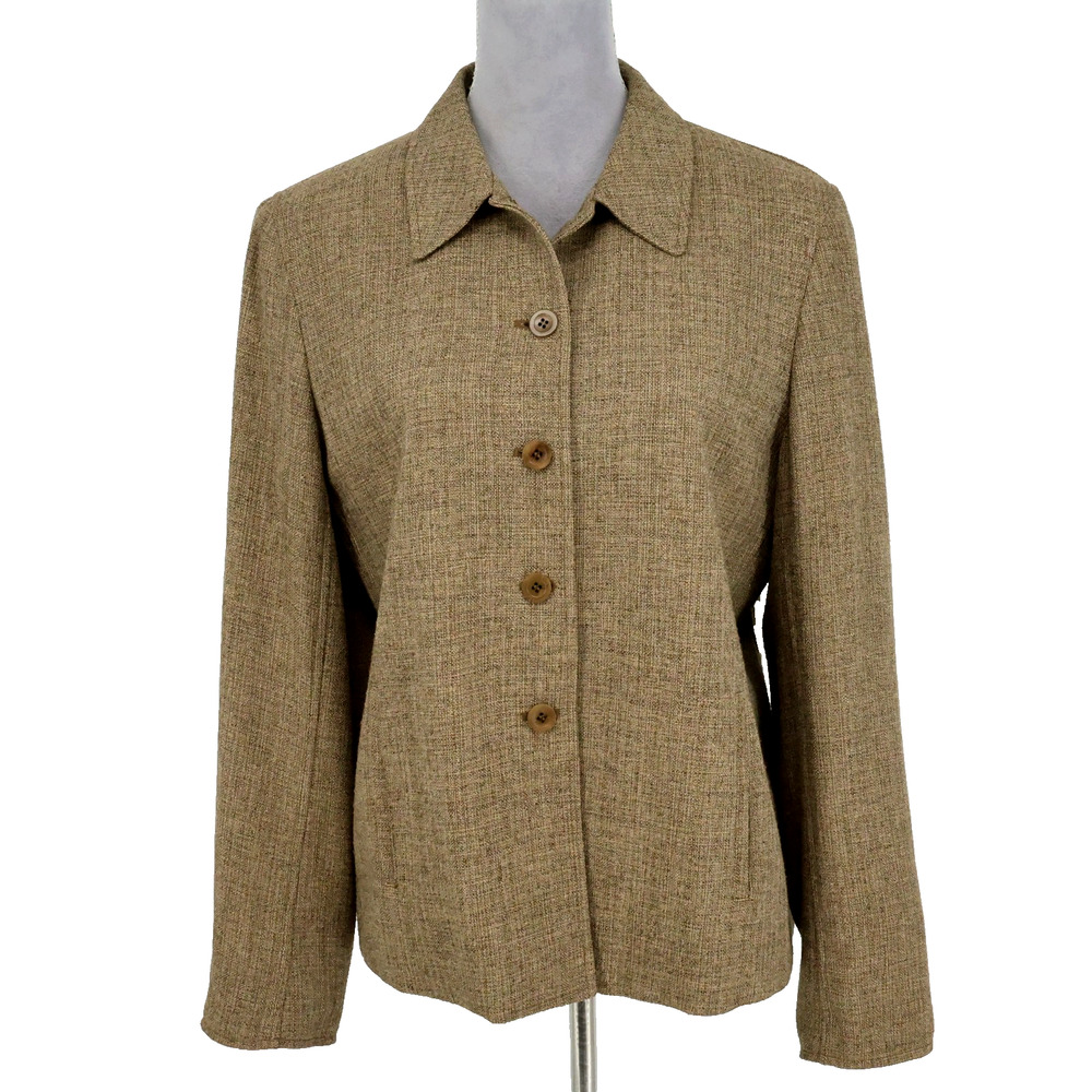 Jones New York Jacket Womens 10 Brown Beige Tweed Lined Blazer Pockets Vintage